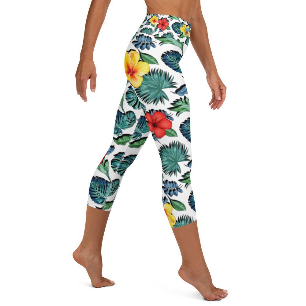 Tropical Hibiscus Capri Leggings - Fla Coastal Sunshine State Local Gear