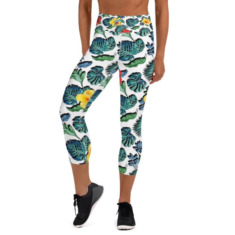 Tropical Hibiscus Capri Leggings - Fla Coastal Sunshine State Local Gear