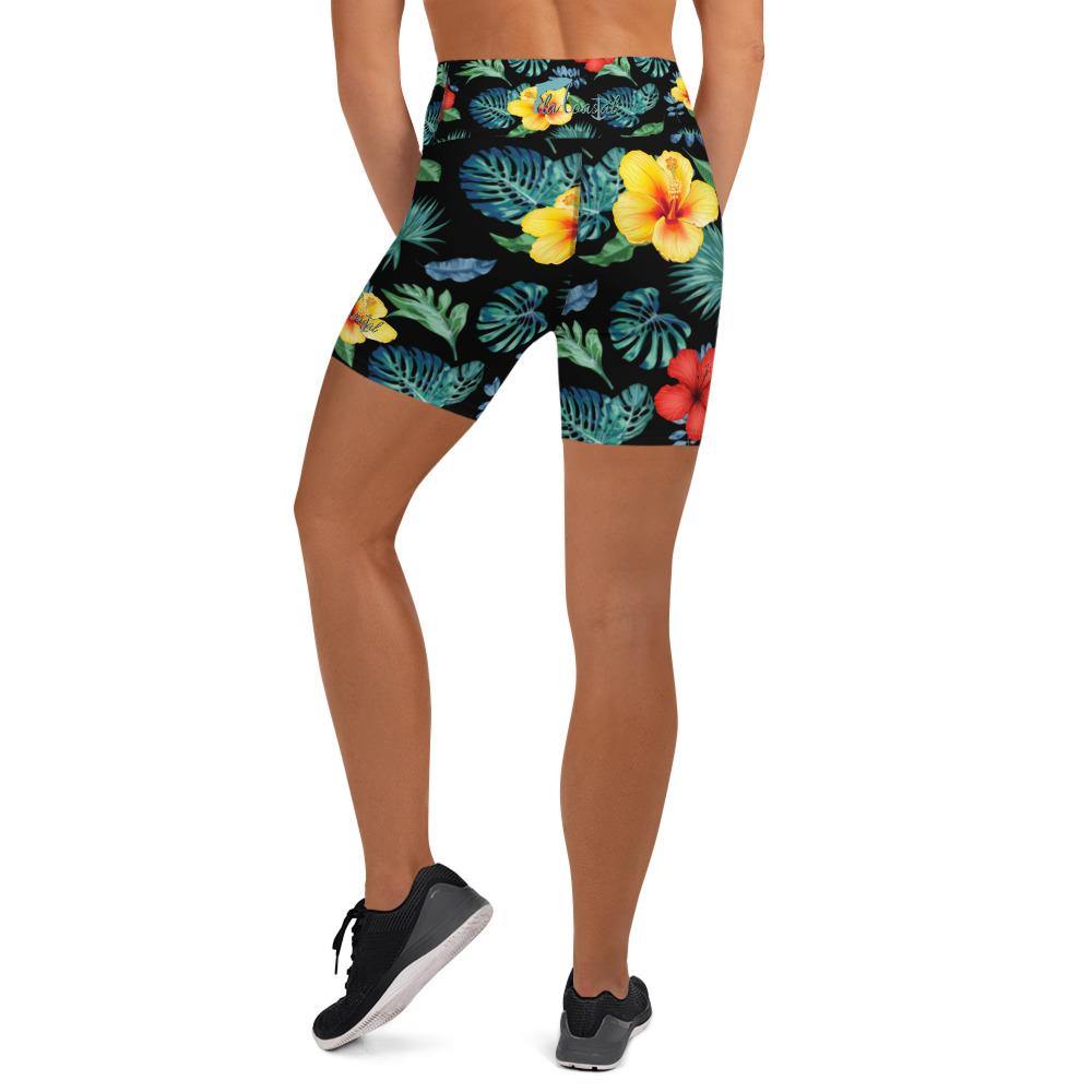 Tropical Hibiscus Performance Shorts Black - Fla Coastal Sunshine State Local Gear