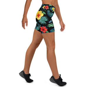 Tropical Hibiscus Performance Shorts Black - Fla Coastal Sunshine State Local Gear